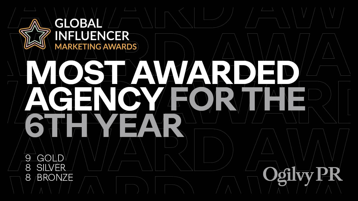Global Influencer Marketing Awards graphic with tally of awards won.