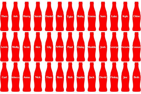 Share the Feels — Coca-Cola Three rows of red Coca-cola bottles