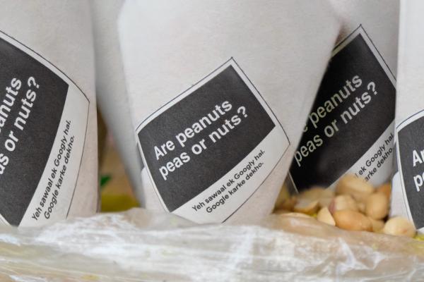 Googlies on Google — Google Paper wrappers that say "are peanuts nuts?"
