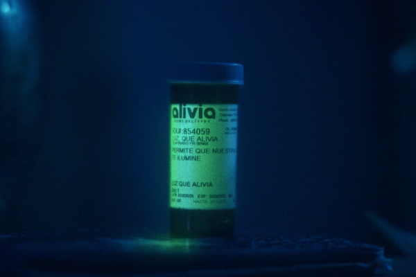 Alivia Health - Glowing Relief Prescription pill bottle label glowing in the dark