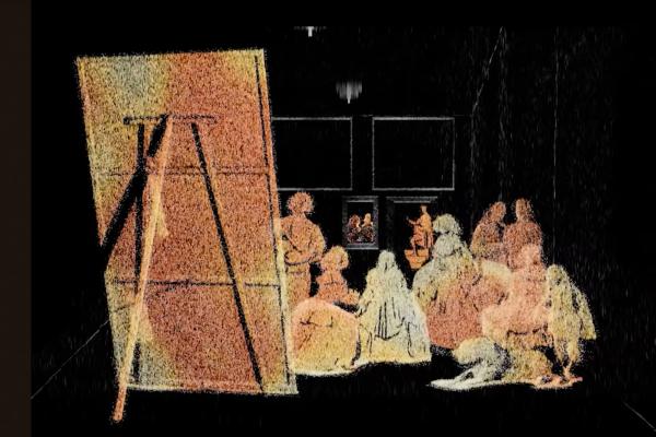 LiDART — Audi Pointillist painting of people sitting net to an artist who is painting on a very large easel