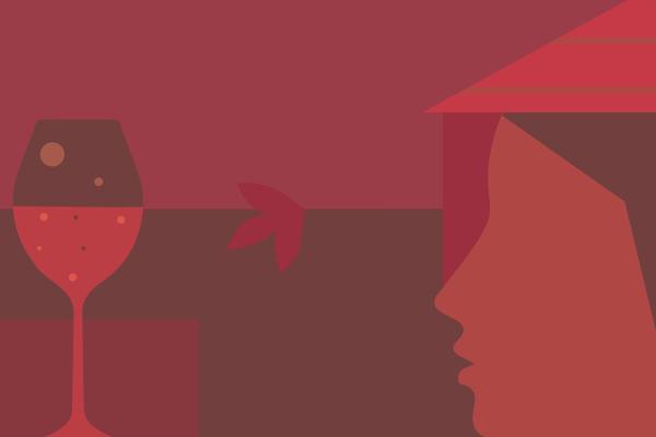 The Poetic Shades — Asian Paints red silhoutteed drawing of a womans face in profile and a wine glass