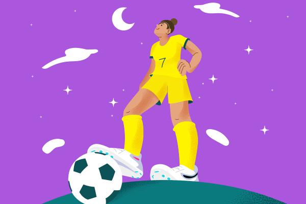 Illustration of woman kicking a soccer ball. Illustration of woman kicking a soccer ball.