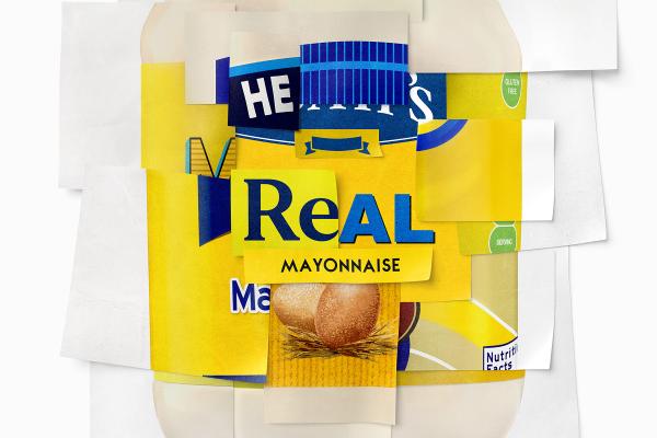 The Imitation Jar — Hellmann's Hellmann's mayo jar label made up of a collage of other blue and yellow mayo jar labels